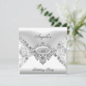 21ste verjaardag Elegant Silver White Jewel Kaart (Staand voorkant)