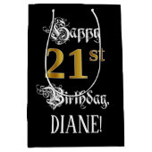 21ste verjaardag ~ Fancy script; Faux Gold look; n Medium Cadeauzakje (Voorkant)