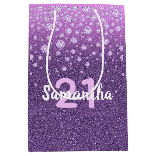 21ste verjaardag faux diamanten op paarse roze gli medium cadeauzakje (Voorkant)