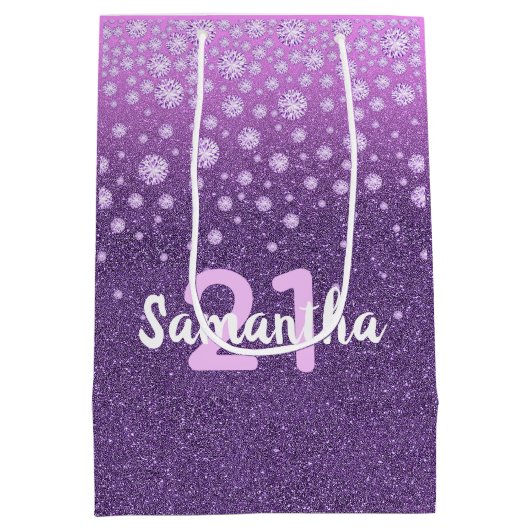 21ste verjaardag faux diamanten op paarse roze gli medium cadeauzakje (Achterkant)