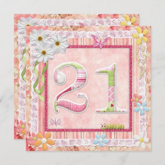 21ste verjaardag feest scrapbooking stijl kaart (Voorkant / Achterkant)