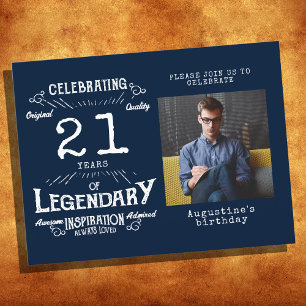 21ste verjaardag Foto Blue  Birthday Invites Briefkaart