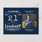 21ste verjaardag Foto Blue Birthday Invites Briefkaart (Voorkant)