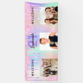 21ste verjaardag foto holografische roze druppels spandoek (Verticaal)