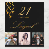 21ste verjaardag foto zwart goud legaal wijn etiket (Enkel label)