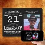 21ste verjaardag Foto zwart Vintage Kaart<br><div class="desc">Maak van je favoriete foto de perfecte uitnodiging voor het 21ste verjaardagsfeest. Nodig familie en vrienden uit om uw mijlpaalverjaardag te vieren met een unieke, uitnodiging. Onze uitnodiging bevat een klassieke zwarte achtergrond met uw favoriete foto in het midden. Afdrukken van hoge kwaliteit zorgt ervoor dat uw uitnodiging uitkomt met...</div>