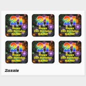 21ste verjaardag: Fun Fireworks Kijk, regenboog #  Vierkante Sticker (Vel)