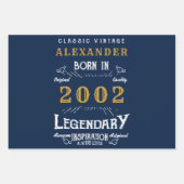 21ste verjaardag, geboren in 2002  blauw goudlegge inpakpapier vel (Voorkant 3)