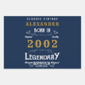 21ste verjaardag, geboren in 2002  blauw goudlegge inpakpapier vel (Voorkant 2)