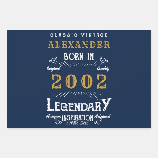 21ste verjaardag, geboren in 2002 blauw goudlegge inpakpapier vel (Voorkant 2)