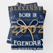 21ste verjaardag, geboren in 2002 blauw goudlegge inpakpapier vel (In situ)