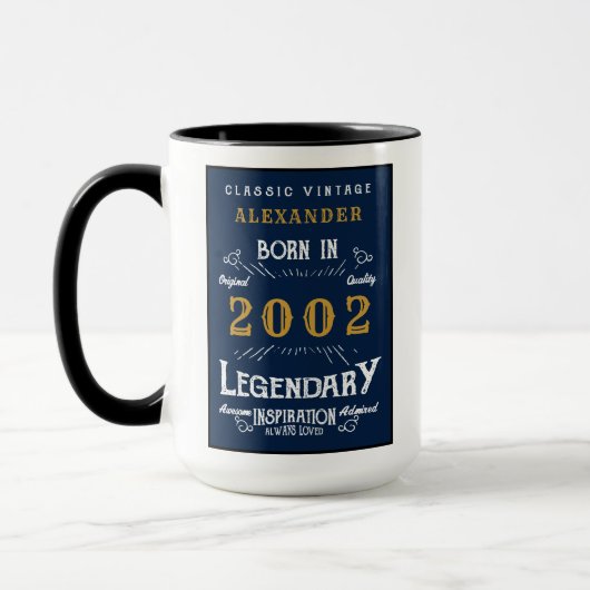 21ste verjaardag Geboren in 2002  Legend Blue Gold Mok (Links)