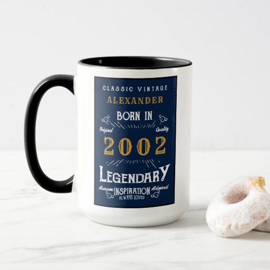 21ste verjaardag Geboren in 2002  Legend Blue Gold Mok (Met donut)