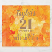 21ste Verjaardag Geel - Oranje Waterverf Sparkling Sparkling Wijnetiket (Enkel label)