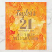 21ste verjaardag Geel - Oranje Waterverf Wijnarbei Wijn Etiket (Enkel label)