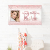 21ste verjaardag Girly Glam Roos Gold Glitter Foto Spandoek (Insitu)