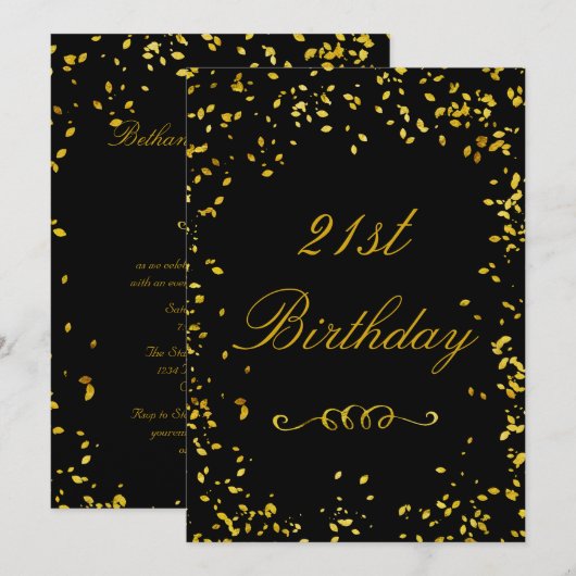 21ste verjaardag Glamoureus Gold Confetti Kaart (Voorkant / Achterkant)