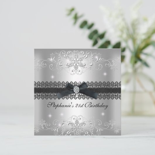 21ste verjaardag Glitter Silver Grey Kaart (Staand voorkant)