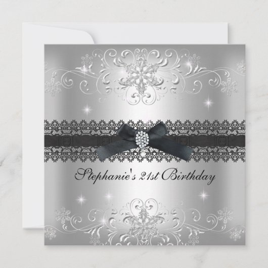 21ste verjaardag Glitter Silver Grey Kaart (Voorkant)