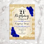 21ste verjaardag - Gold Stripes Royal Blue Rozen Kaart