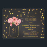 21ste verjaardag | Goud Mason Jar Confetti Chalkbo Kaart<br><div class="desc">Roze waterverf bloemen en nepgoudfolie-moerasfeest voor de 21ste verjaardag. Let op: alle producten op Zazzle hebben een platte grafische weergave.</div>