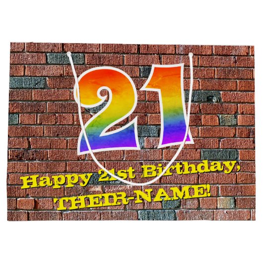 21ste verjaardag: Graffiti-geïnspireerde regenboog Groot Cadeauzakje (Achterkant)