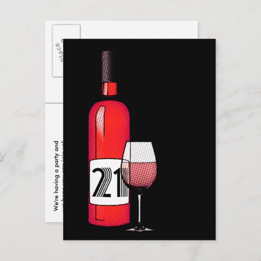 21ste verjaardag : halftone stripverhalen uitnodiging briefkaart (Voorkant / Achterkant)