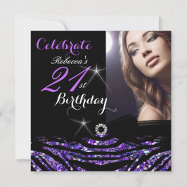 21ste verjaardag Hot Paars 21 Zebra Foto 4 Kaart