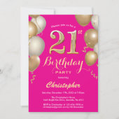 21ste verjaardag Hot Pink en Gold Balloons Confett Kaart (Voorkant)