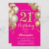 21ste verjaardag Hot Pink en Gold Balloons Confett Kaart (Voorkant / Achterkant)