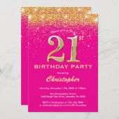 21ste verjaardag Hot Pink en Gold Glitter Confetti Kaart (Voorkant / Achterkant)