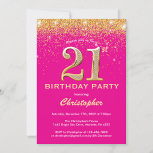 21ste verjaardag Hot Pink en Gold Glitter Confetti Kaart