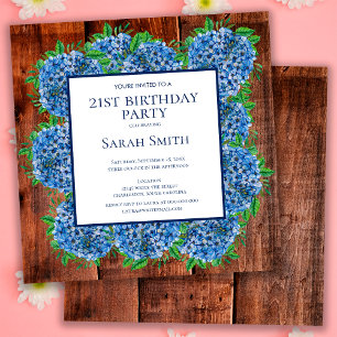 21ste verjaardag: Houtwood Blue Hydrangeas Rustic  Kaart