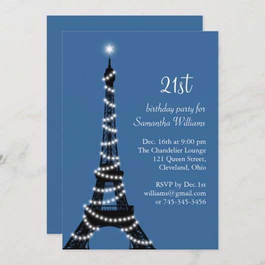 21ste verjaardag in blauw kaart (Voorkant / Achterkant)