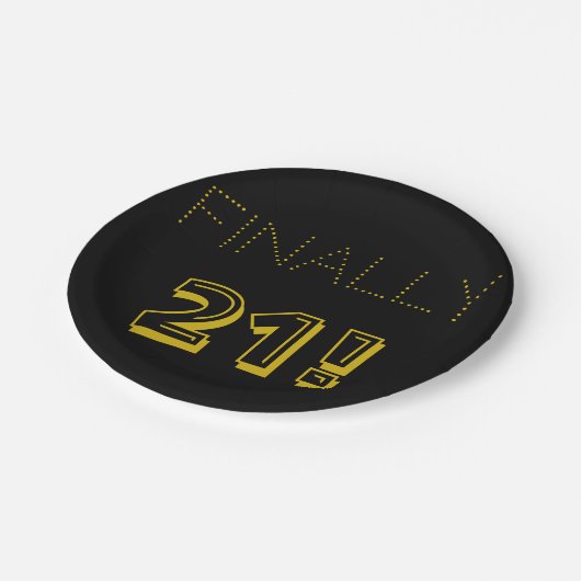 21ste verjaardag in goud en zwart papieren bordje (Gekanteld)