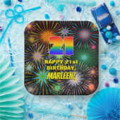 21ste verjaardag: kleurrijk, gevierd vuurwerk papieren bordje (Feest)