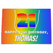 21ste verjaardag: kleurrijk, vun regenboogpatroon  groot cadeauzakje (Voorkant)