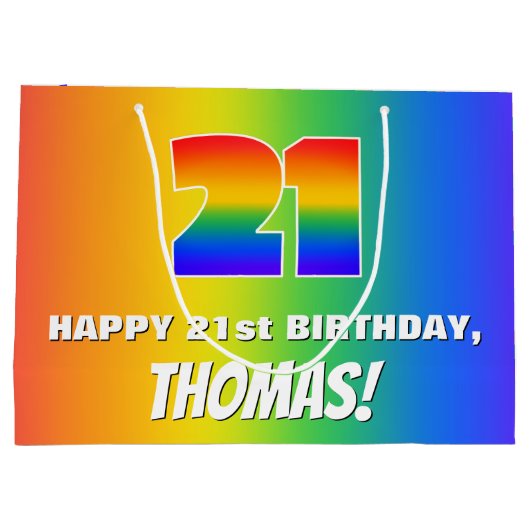 21ste verjaardag: kleurrijk, vun regenboogpatroon  groot cadeauzakje (Achterkant)