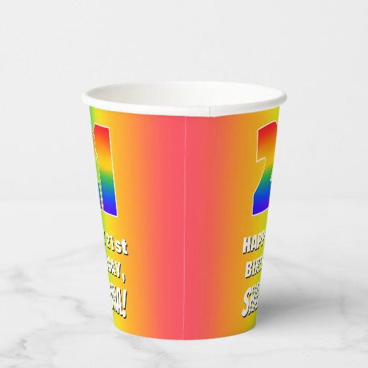 21ste verjaardag: kleurrijk, vun regenboogpatroon  papieren bekers (Rechts)