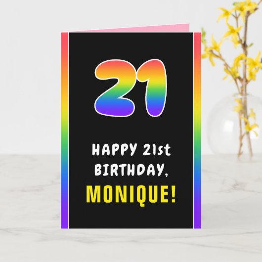 21ste verjaardag: kleurrijke regenboog # 21, Naam Kaart (Gele Bloem)