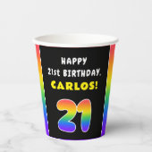 21ste verjaardag: kleurrijke regenboog # 21, Naam  Papieren Bekers (Voorkant)