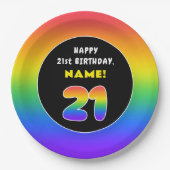 21ste verjaardag: kleurrijke regenboog # 21, Naam  Papieren Bordje (Voorkant)