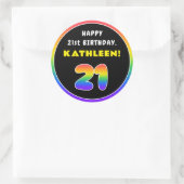 21ste verjaardag: kleurrijke regenboog # 21, Naam Ronde Sticker (Tas)