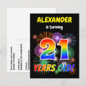 21ste verjaardag - Leuk vuurwerk, Rainbow Look "21 Briefkaart (Voorkant / Achterkant)
