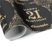 21ste verjaardag Lijst zwart-wit en goudglitter Cadeaupapier (Rol Hoek)