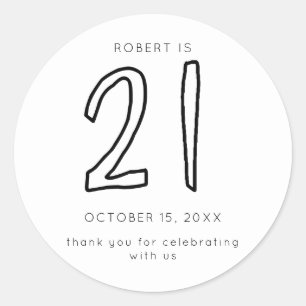 21ste verjaardag Mannen Moderne minimalistische ee Ronde Sticker