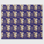 21ste verjaardag marineblauw en goudballonnen cadeaupapier (Vlak)