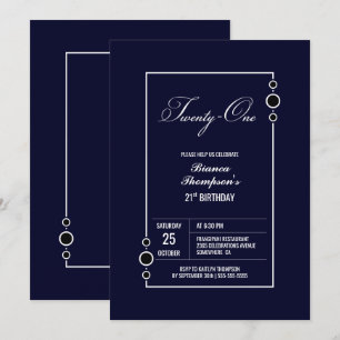 21ste verjaardag marineblauw met witte Lijst Parti Kaart