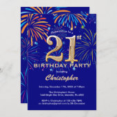 21ste verjaardag marinesblauw en goudregenboogvuur kaart (Voorkant / Achterkant)