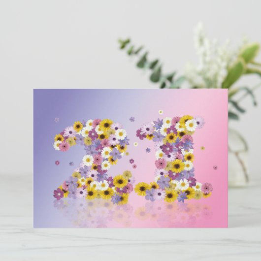 21ste verjaardag, met bloembollen letters kaart (Staand voorkant)